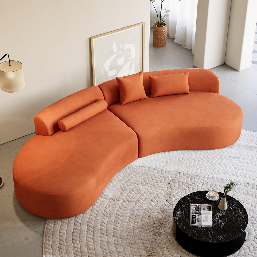 Seren Curved Velvet Sectional Sofa with Accent Pillows