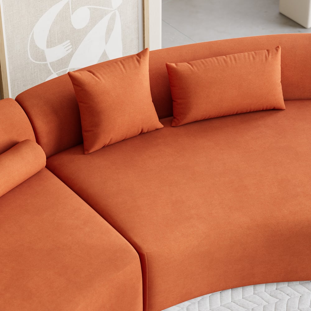 Seren Curved Velvet Sectional Sofa with Accent Pillows