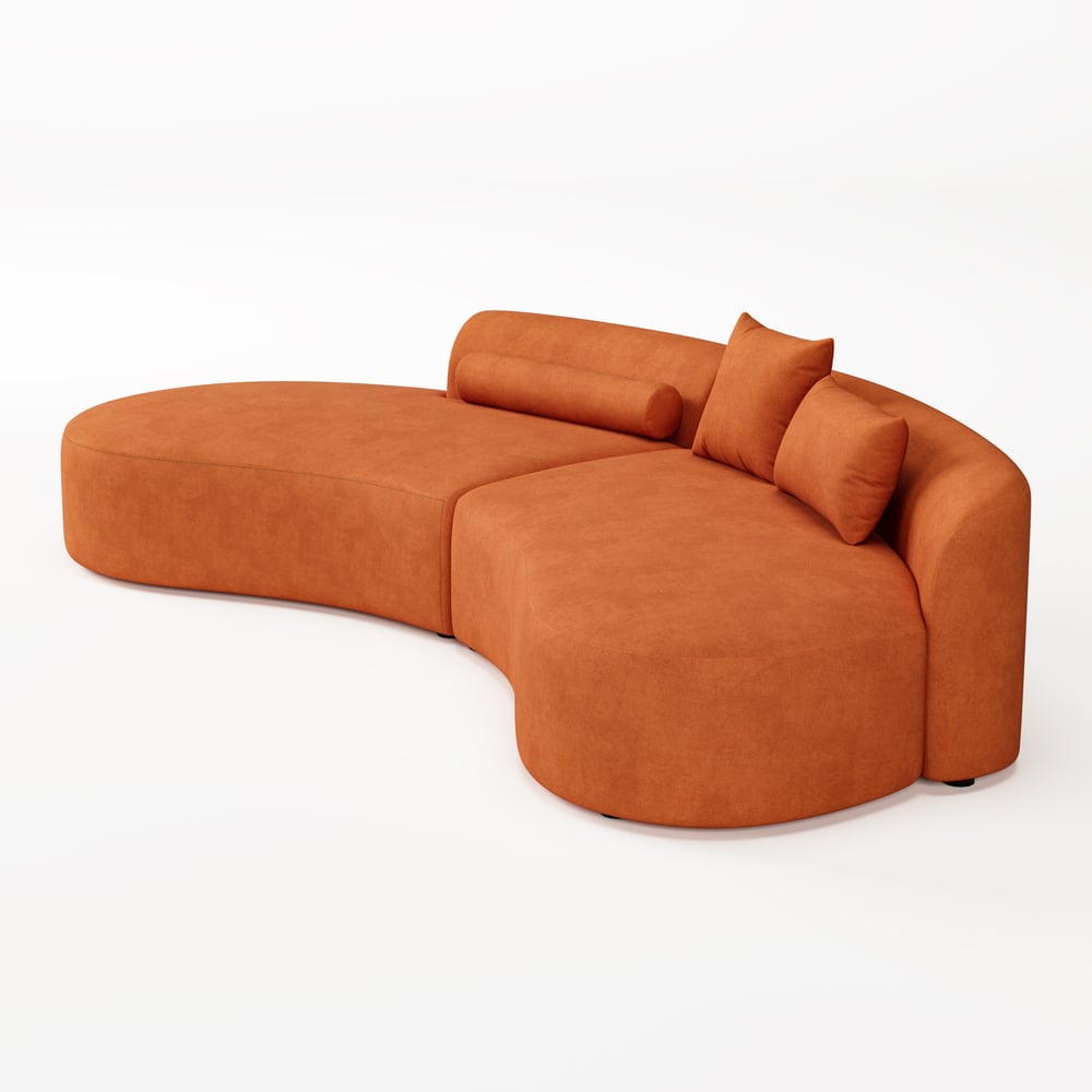 Seren Curved Velvet Sectional Sofa with Accent Pillows