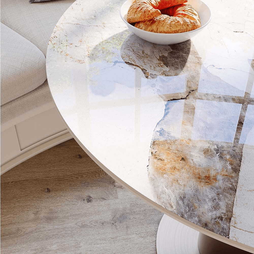 POVISON Exclusive – 35" Modern White Glossy Sintered Stone Breakfast Nook Table - Exclusivia