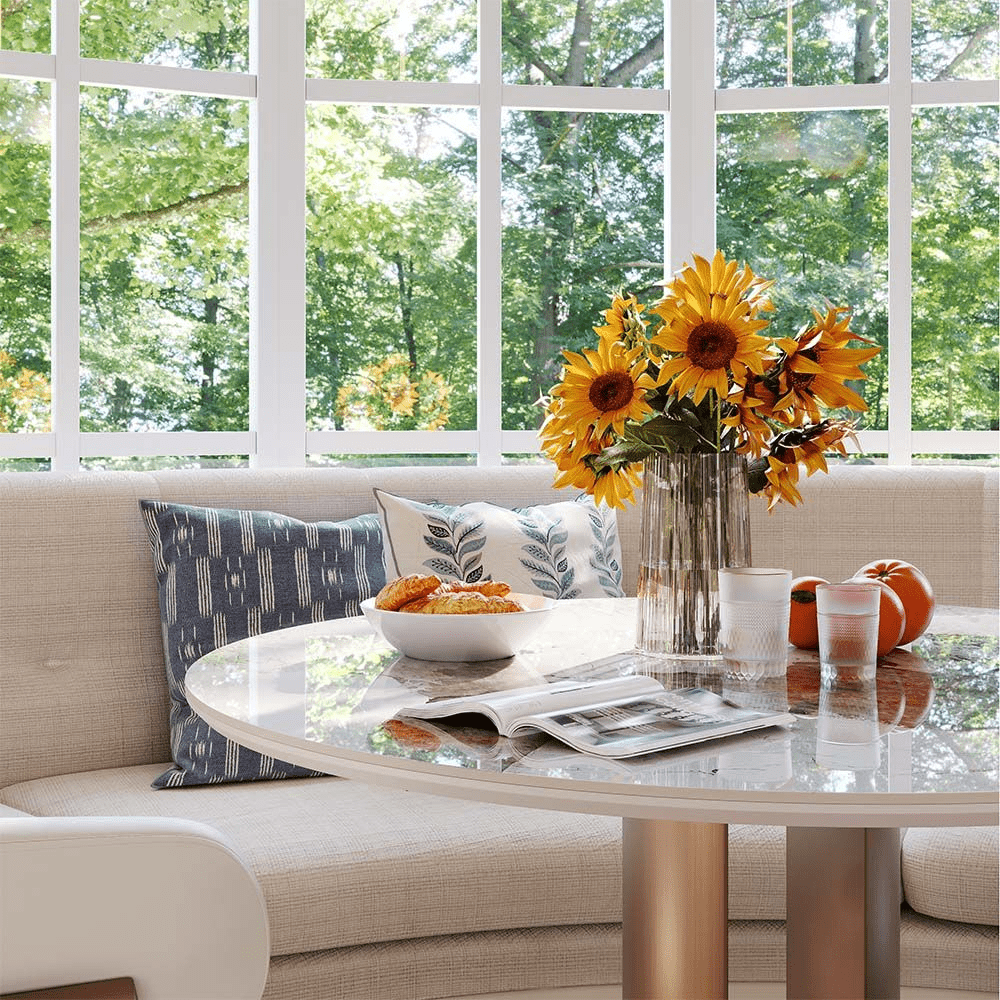 POVISON Exclusive – 35" Modern White Glossy Sintered Stone Breakfast Nook Table - Exclusivia