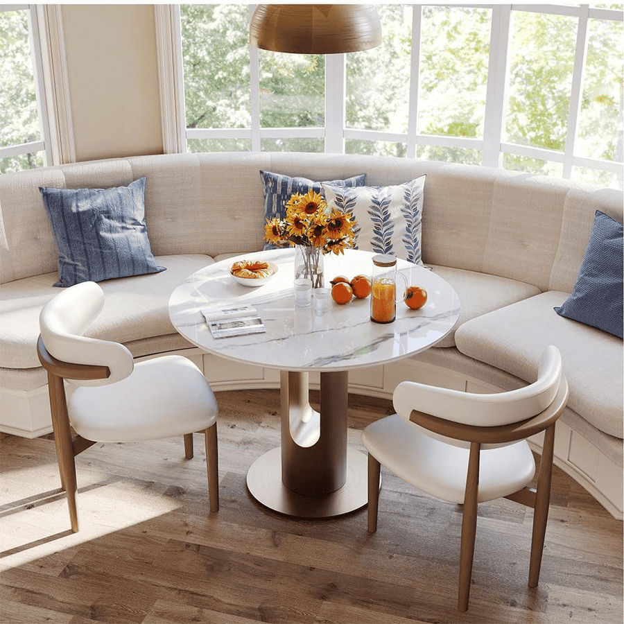 POVISON Exclusive – 35" Modern White Glossy Sintered Stone Breakfast Nook Table - Exclusivia