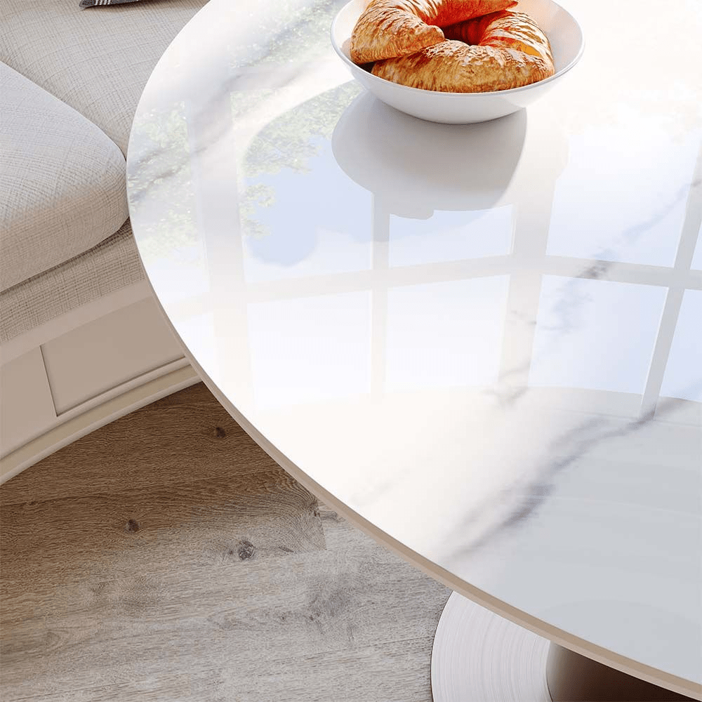 POVISON Exclusive – 35" Modern White Glossy Sintered Stone Breakfast Nook Table - Exclusivia
