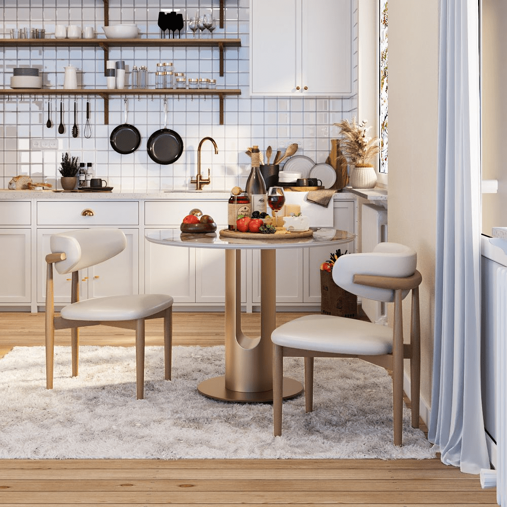 POVISON Exclusive – 35" Modern White Glossy Sintered Stone Breakfast Nook Table - Exclusivia