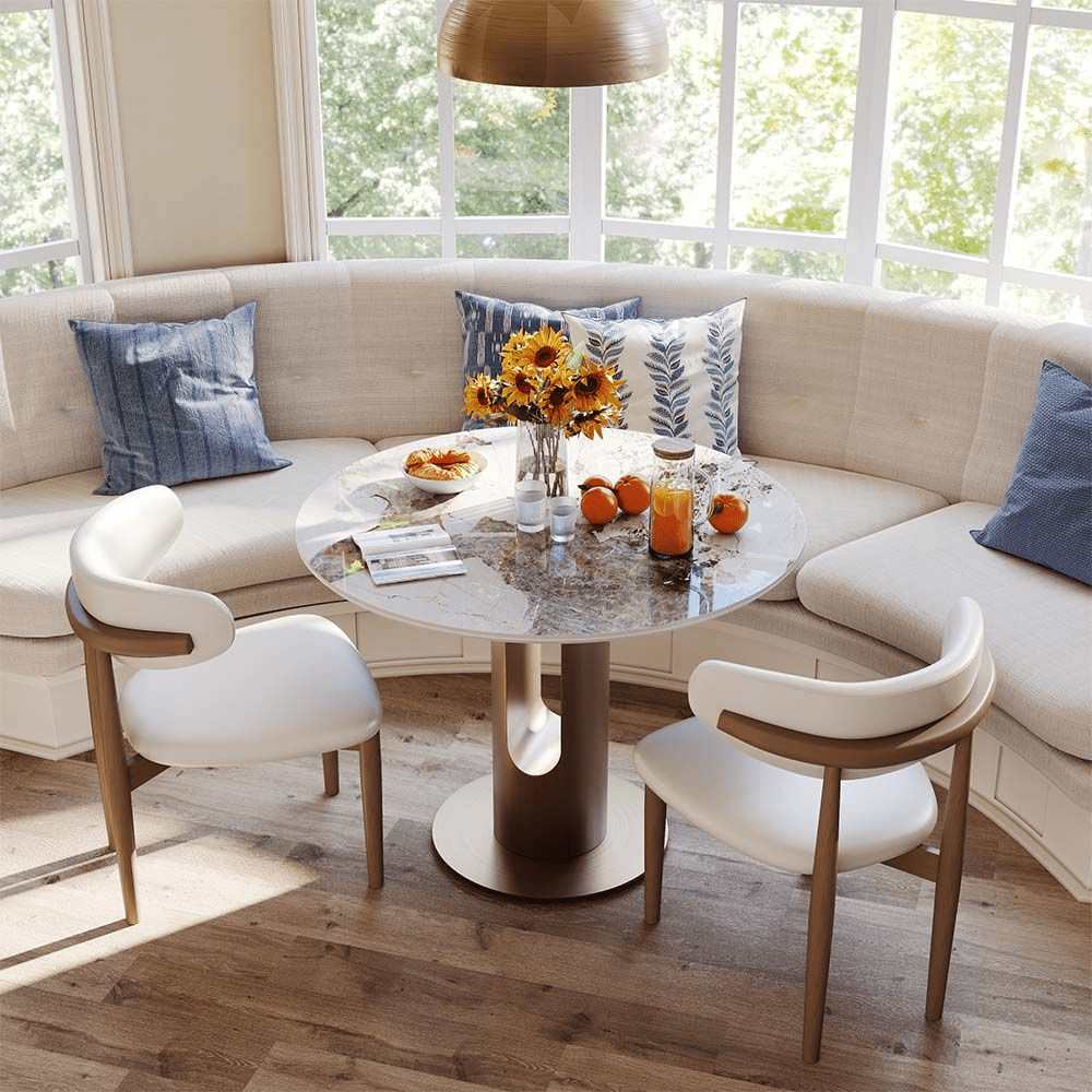 POVISON Exclusive – 35" Modern White Glossy Sintered Stone Breakfast Nook Table - Exclusivia