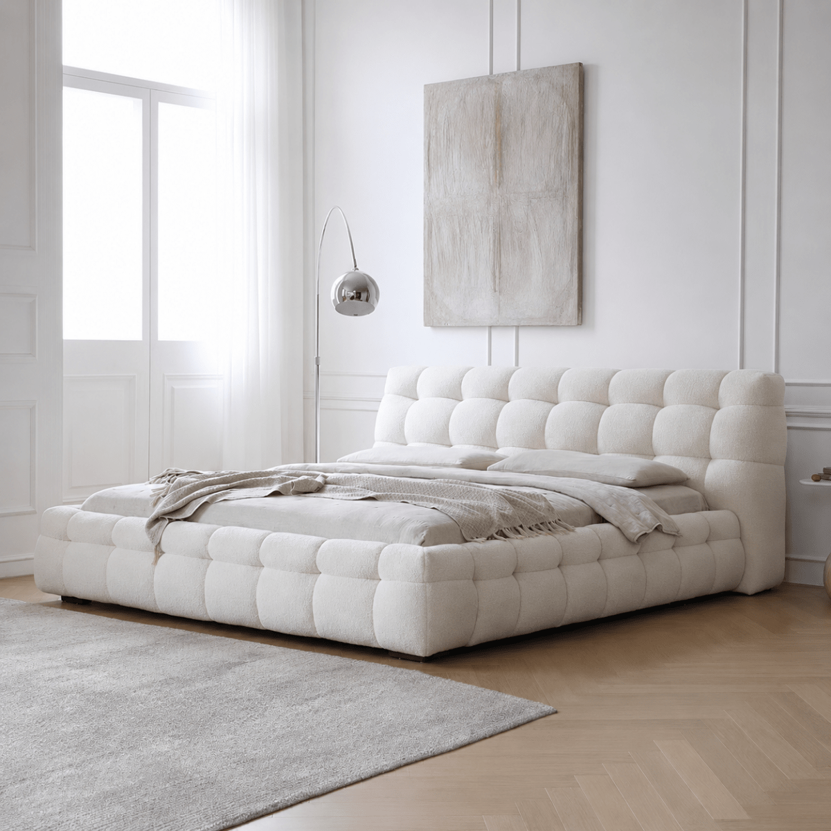 Puffin Tufted Modern Boucle Bedframe - Exclusivia