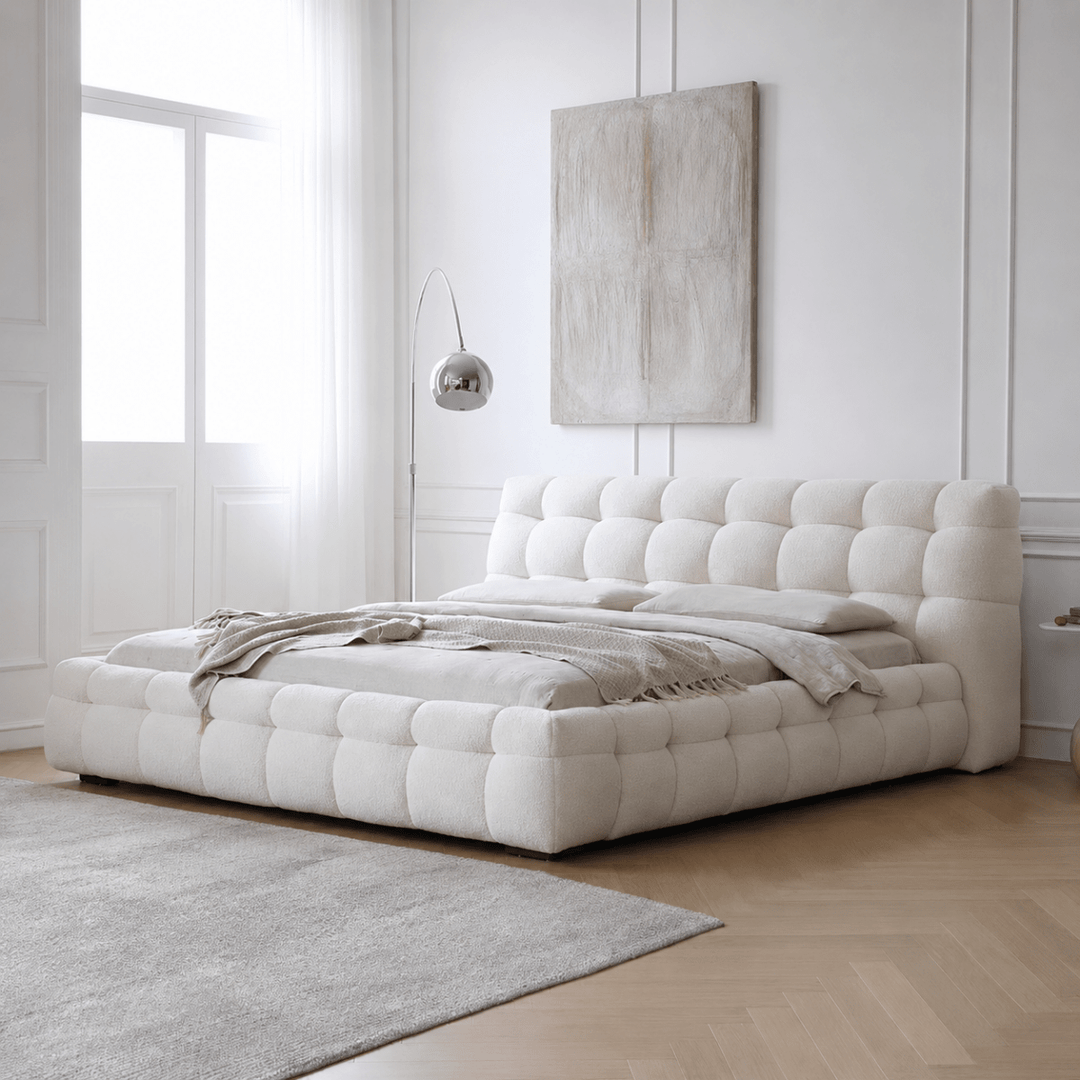 Puffin Tufted Modern Boucle Bedframe - Exclusivia