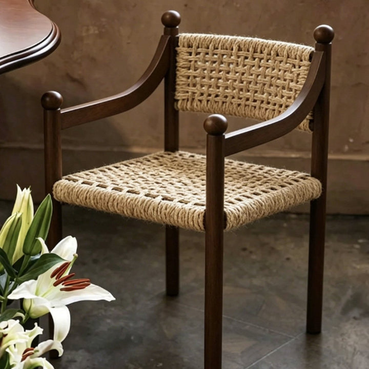 RIVANA Rustic Rattan Solid Wood Dining Chair - Exclusivia