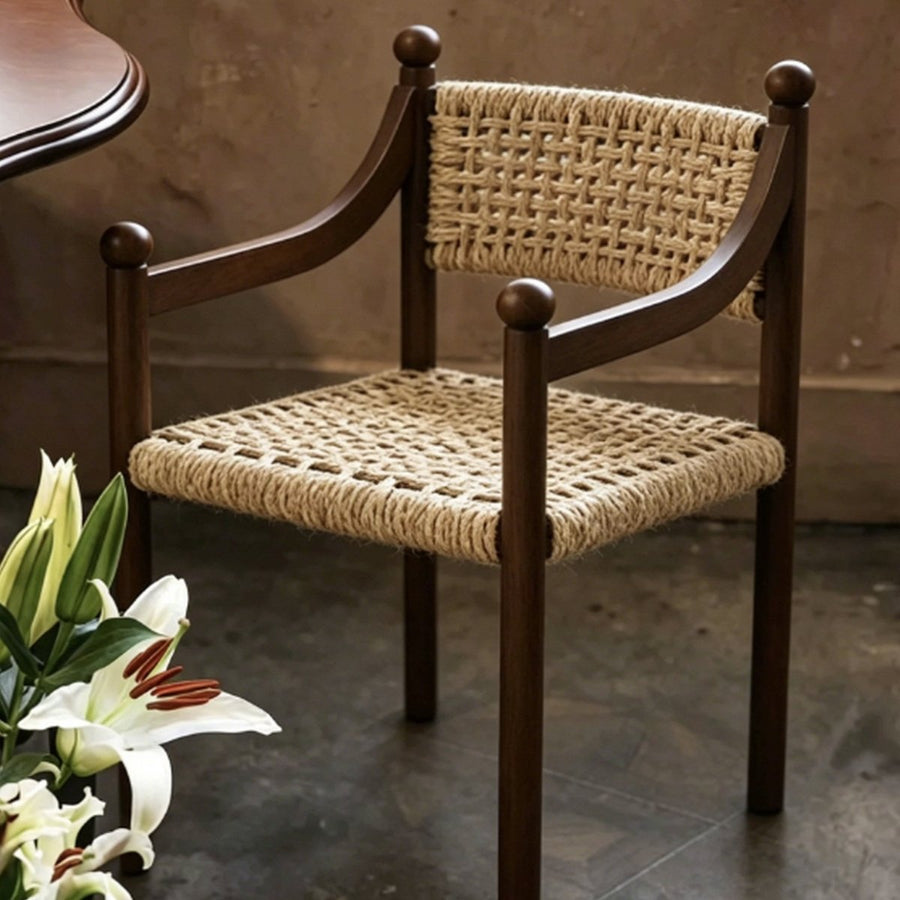 RIVANA Rustic Rattan Solid Wood Dining Chair - Exclusivia