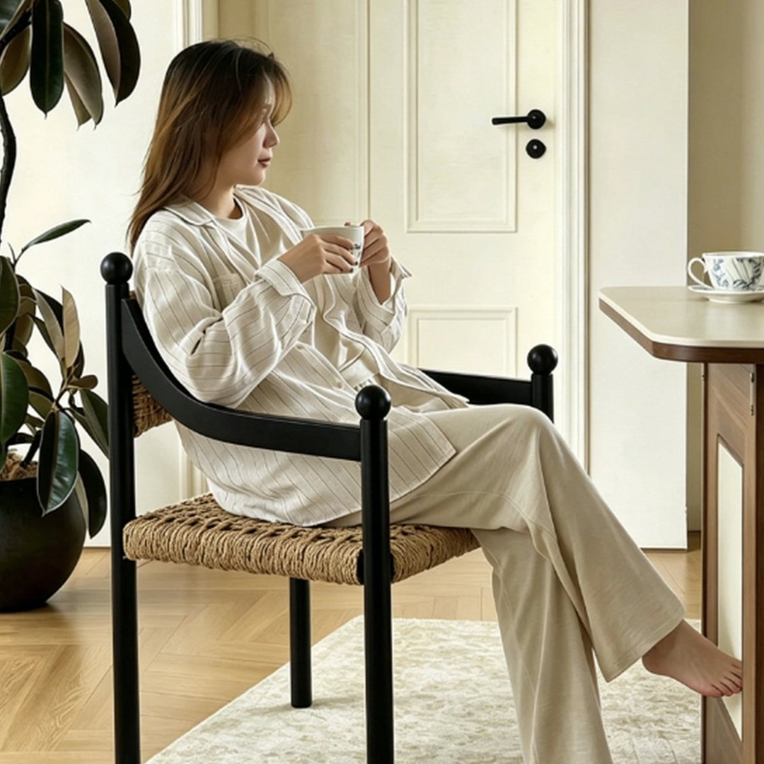 RIVANA Rustic Rattan Solid Wood Dining Chair - Exclusivia