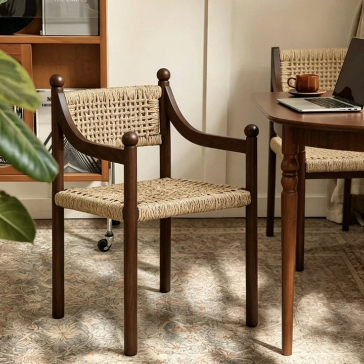 RIVANA Rustic Rattan Solid Wood Dining Chair - Exclusivia