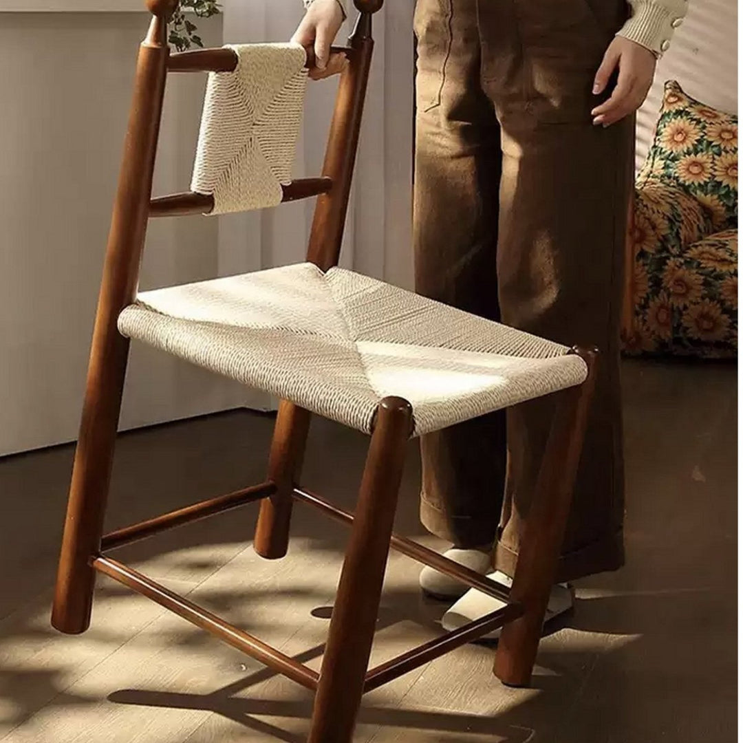 RIVANA Rustic Rattan Solid Wood Dining Chair - Exclusivia