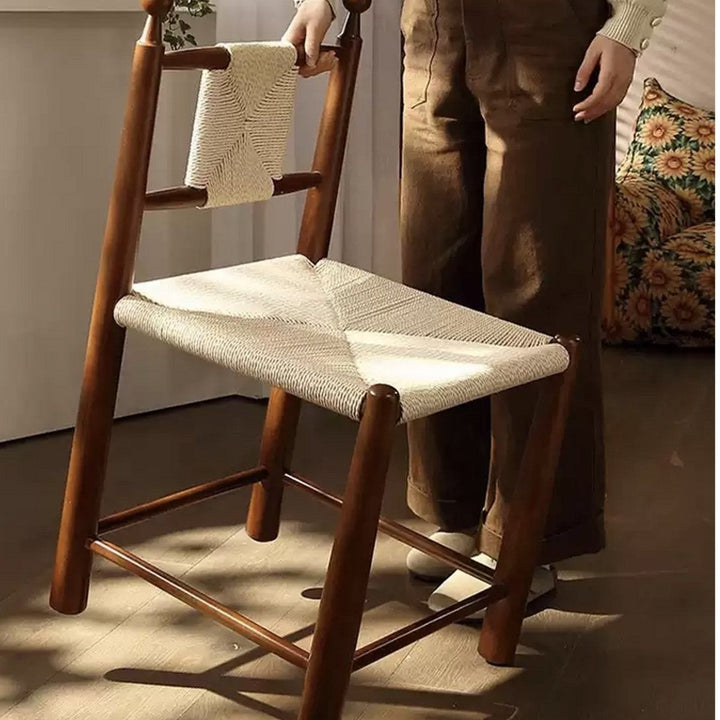 RIVANA Rustic Rattan Solid Wood Dining Chair - Exclusivia