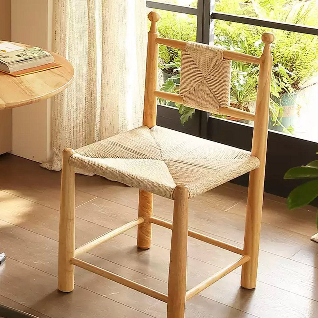 RIVANA Rustic Rattan Solid Wood Dining Chair - Exclusivia
