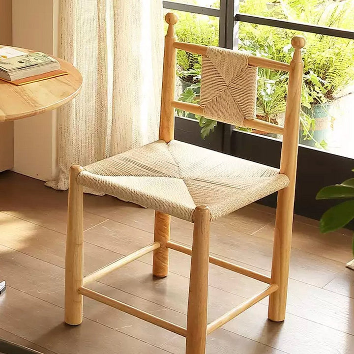 RIVANA Rustic Rattan Solid Wood Dining Chair - Exclusivia