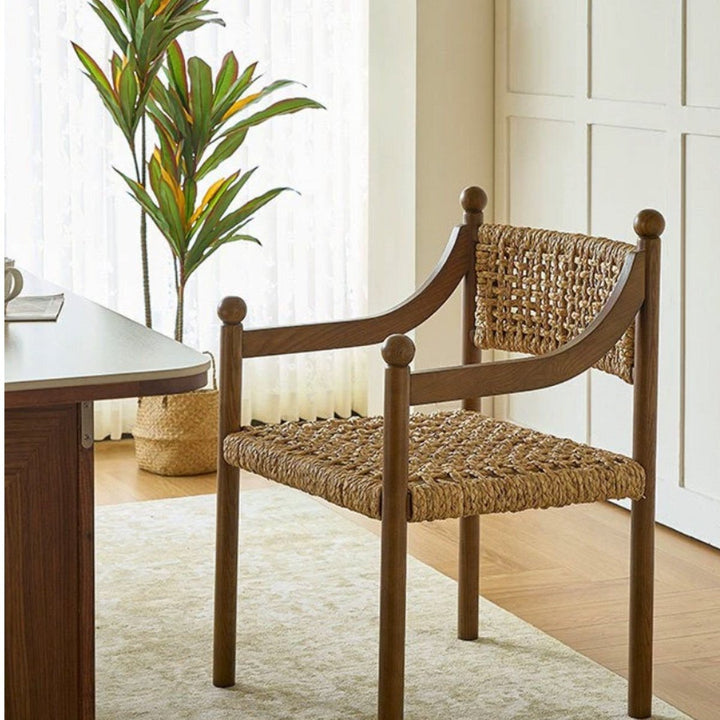RIVANA Rustic Rattan Solid Wood Dining Chair - Exclusivia