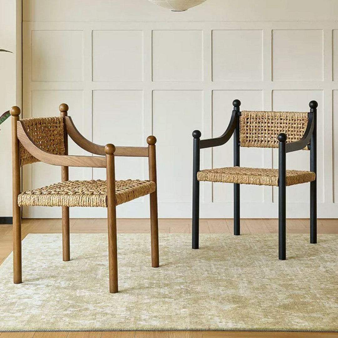 RIVANA Rustic Rattan Solid Wood Dining Chair - Exclusivia