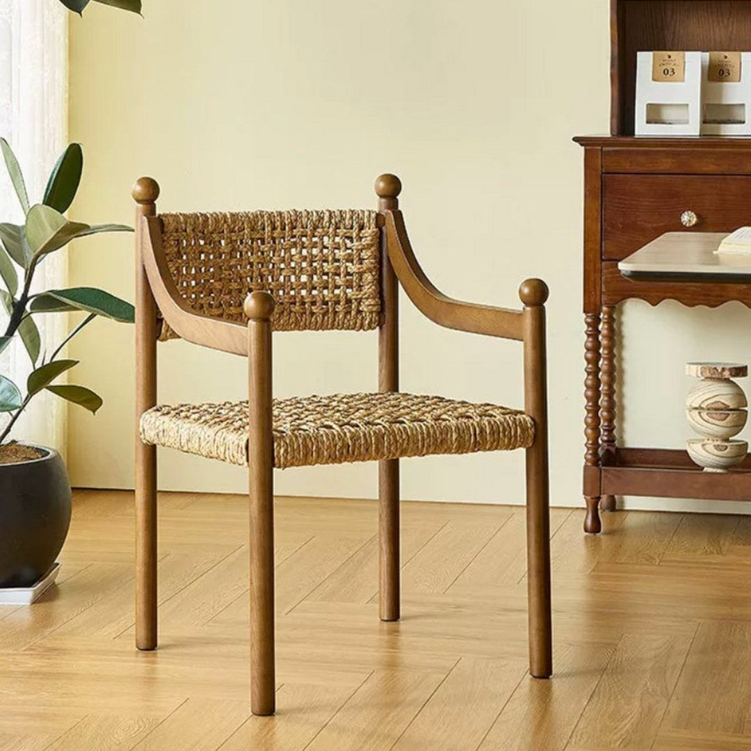 RIVANA Rustic Rattan Solid Wood Dining Chair - Exclusivia
