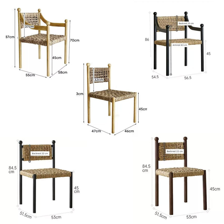 RIVANA Rustic Rattan Solid Wood Dining Chair - Exclusivia