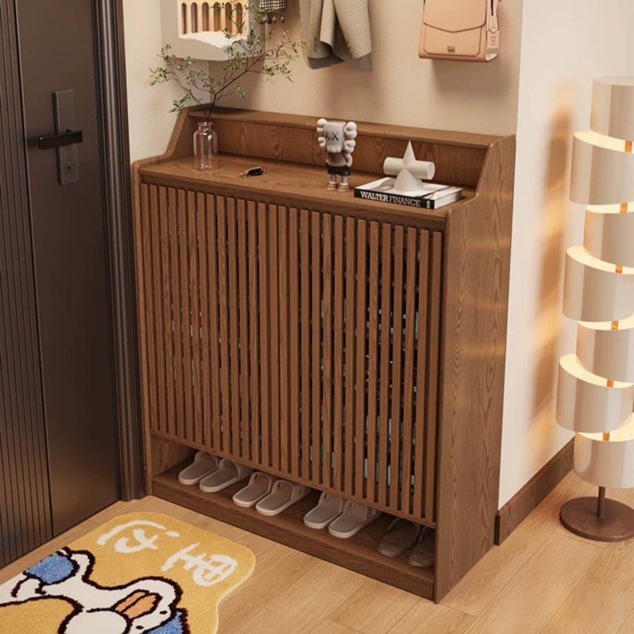 Rowan Solid Wood Fluted Shoe Cabinet - Exclusivia
