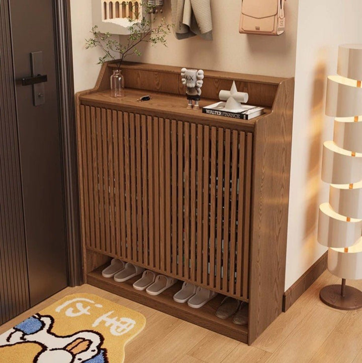 Rowan Solid Wood Fluted Shoe Cabinet - Exclusivia