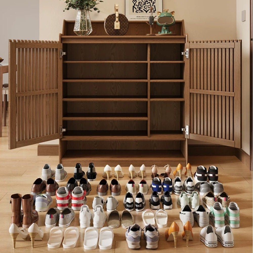 Rowan Solid Wood Fluted Shoe Cabinet - Exclusivia