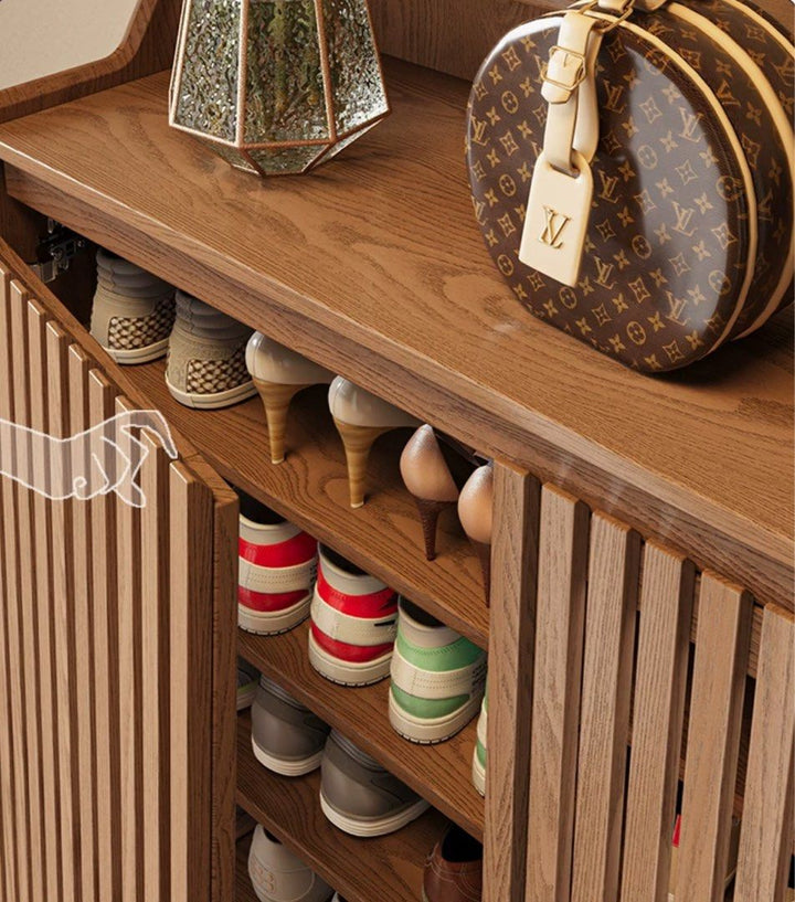 Rowan Solid Wood Fluted Shoe Cabinet - Exclusivia