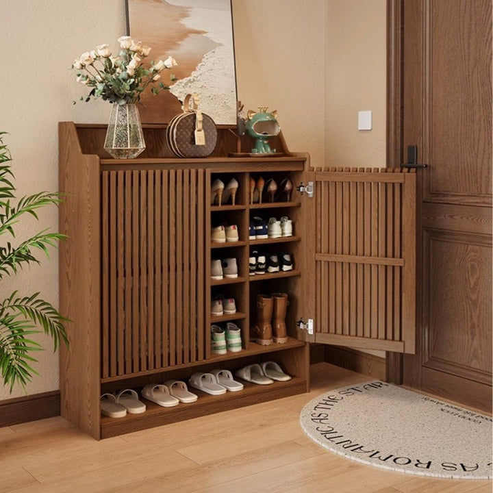 Rowan Solid Wood Fluted Shoe Cabinet - Exclusivia