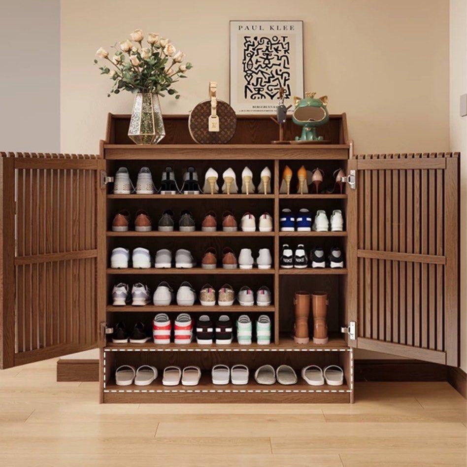 Rowan Solid Wood Fluted Shoe Cabinet - Exclusivia