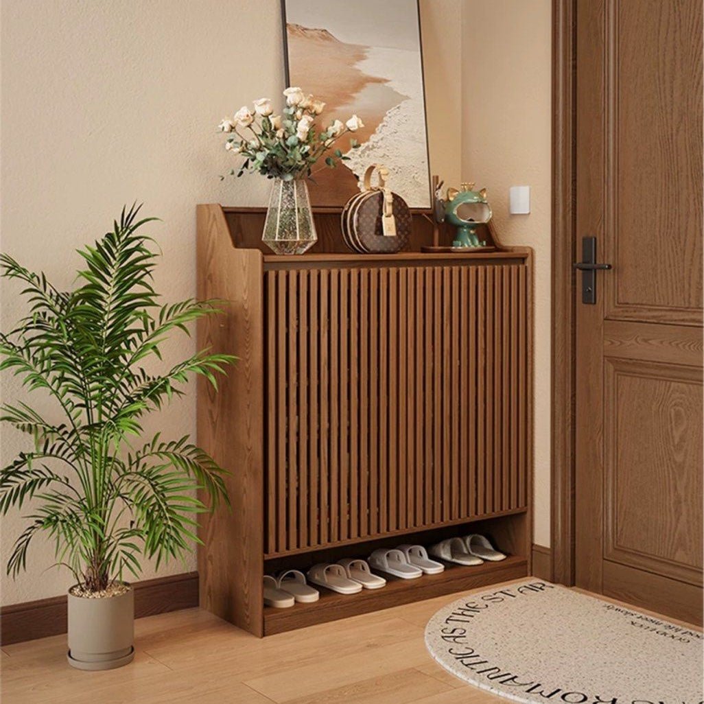 Rowan Solid Wood Fluted Shoe Cabinet - Exclusivia