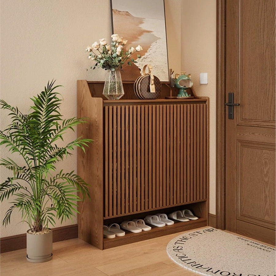 Rowan Solid Wood Fluted Shoe Cabinet - Exclusivia