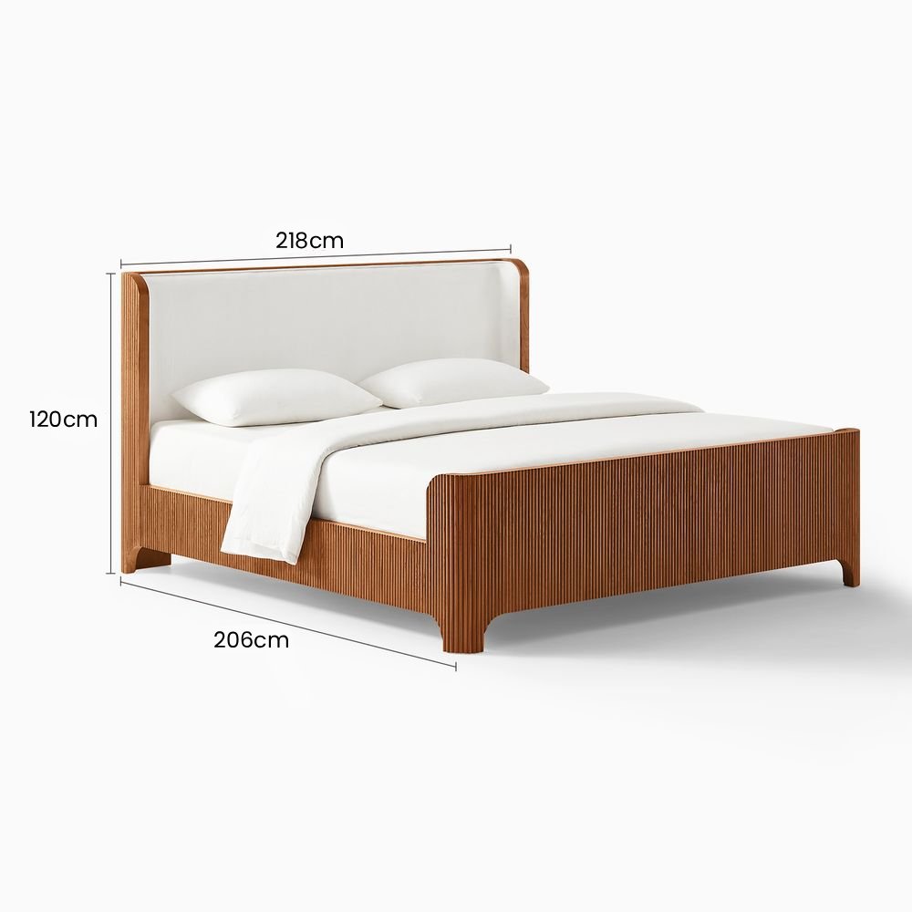 Runa Fluted Solid Oak Bed, Queen & King - Exclusivia
