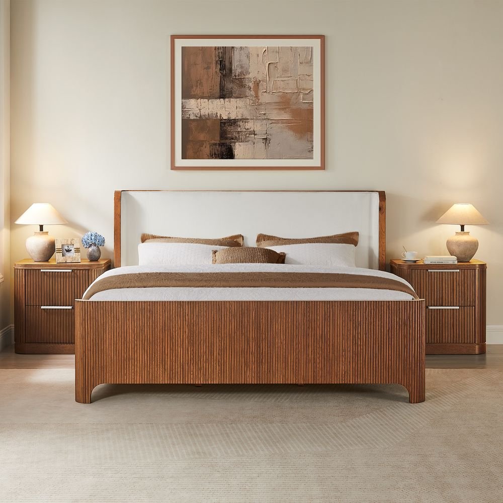 Runa Fluted Solid Oak Bed, Queen & King - Exclusivia