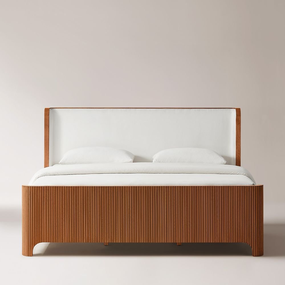 Runa Fluted Solid Oak Bed, Queen & King - Exclusivia