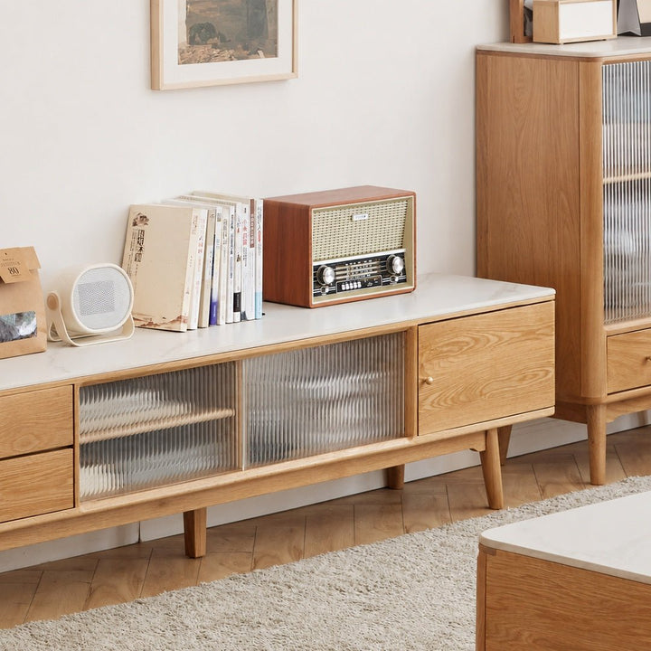 Sandle Oak Wood Sintered Stone TV Console - Exclusivia