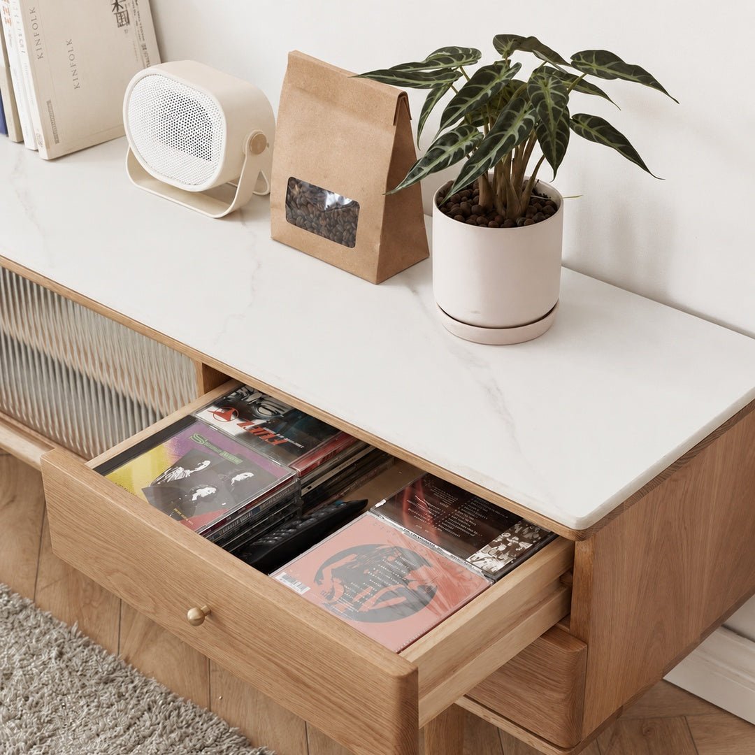 Sandle Oak Wood Sintered Stone TV Console - Exclusivia