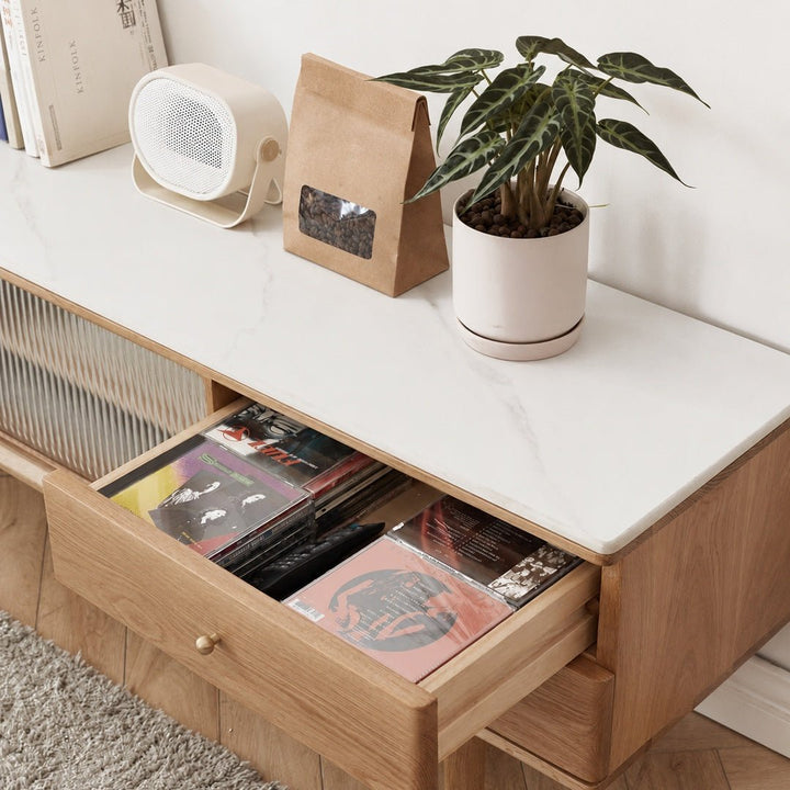 Sandle Oak Wood Sintered Stone TV Console - Exclusivia