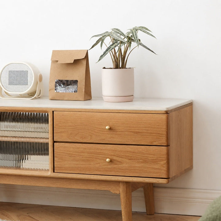 Sandle Oak Wood Sintered Stone TV Console - Exclusivia