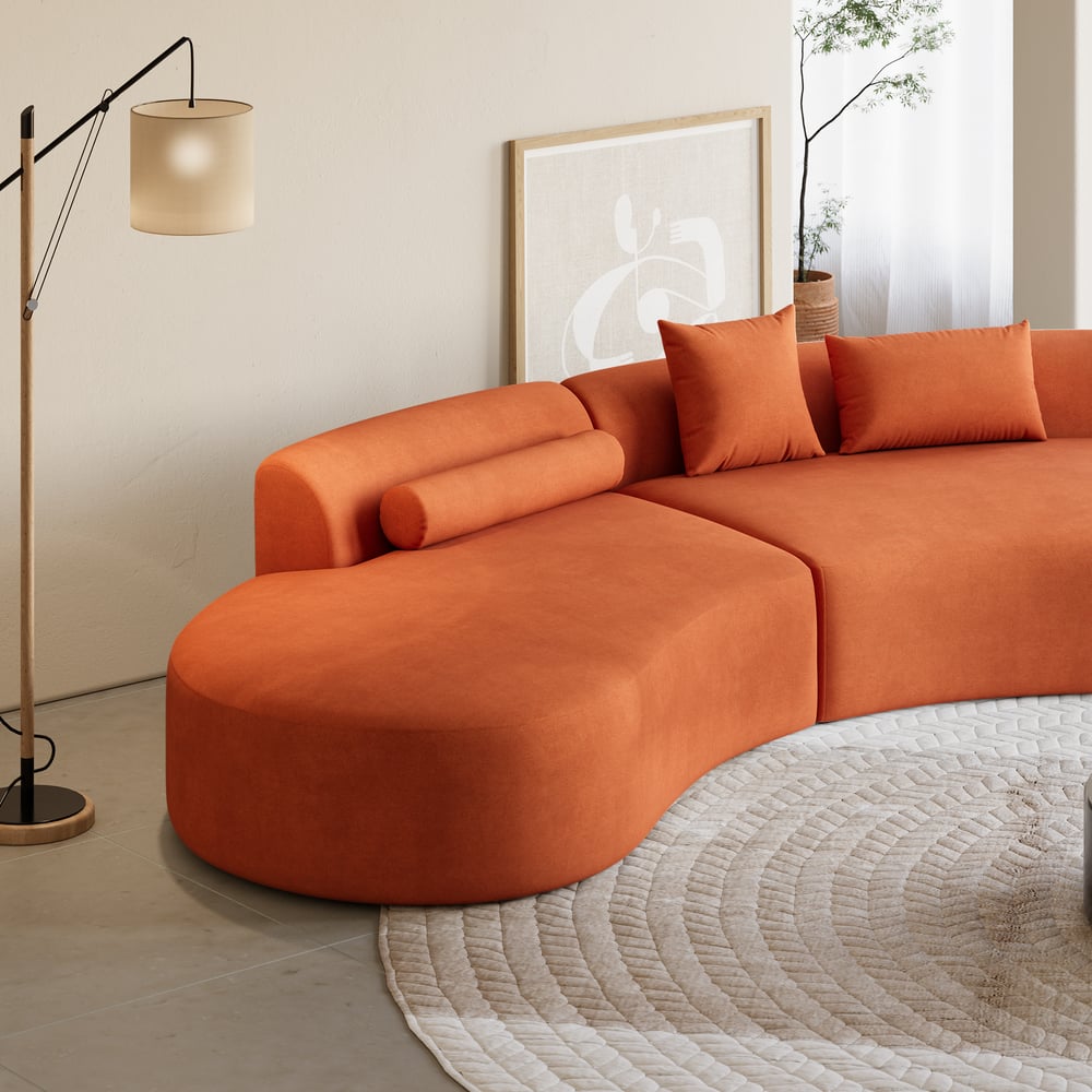 Seren Curved Velvet Sectional Sofa with Accent Pillows - Exclusivia