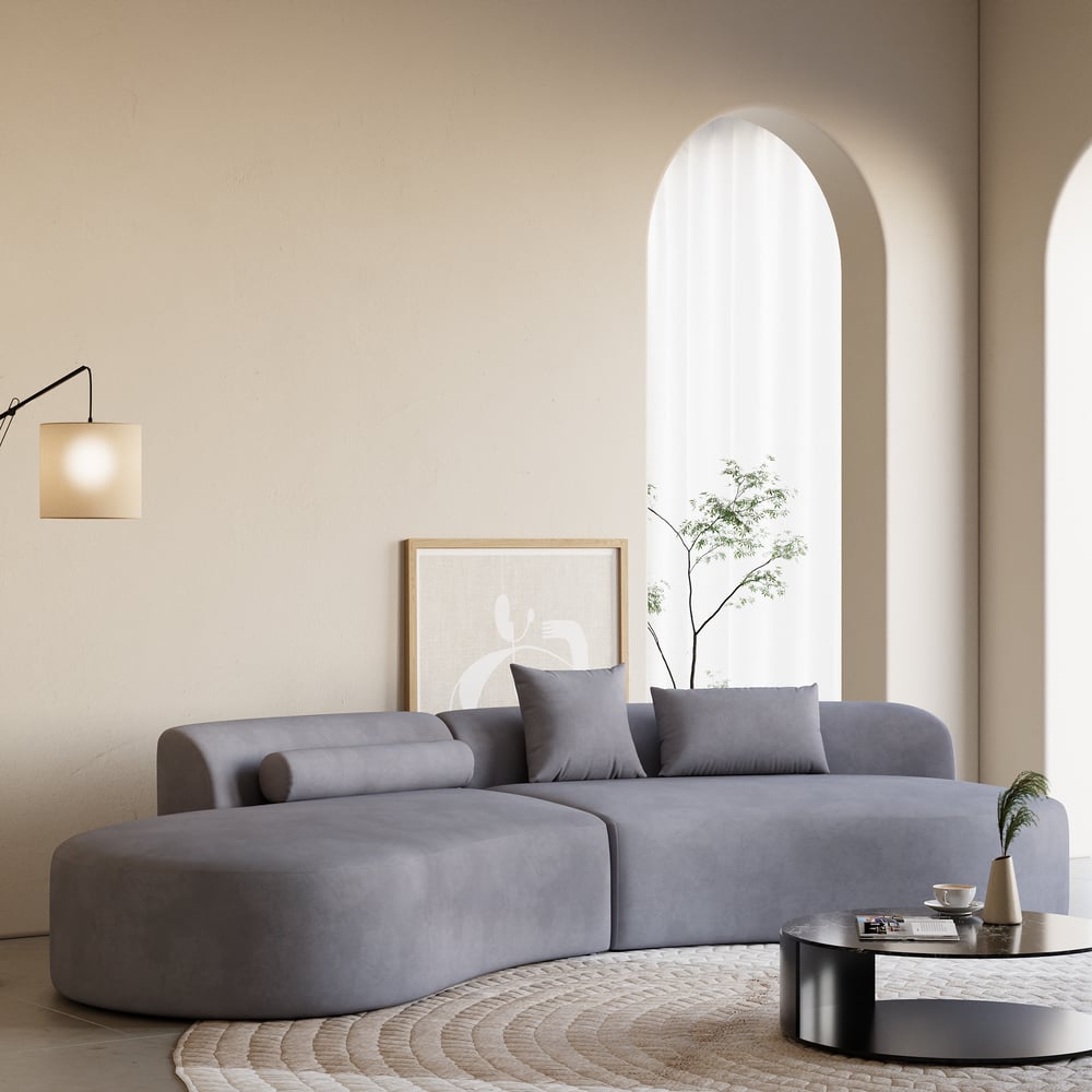 Seren Curved Velvet Sectional Sofa with Accent Pillows - Exclusivia