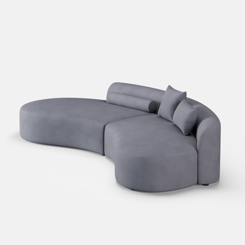 Seren Curved Velvet Sectional Sofa with Accent Pillows - Exclusivia