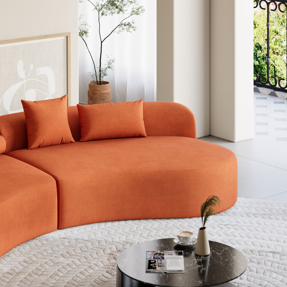 Seren Curved Velvet Sectional Sofa with Accent Pillows - Exclusivia