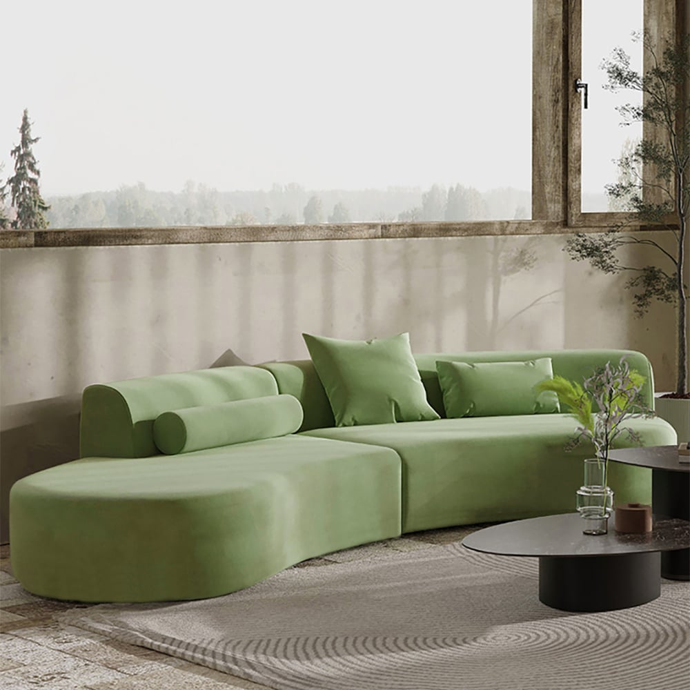 Seren Curved Velvet Sectional Sofa with Accent Pillows - Exclusivia