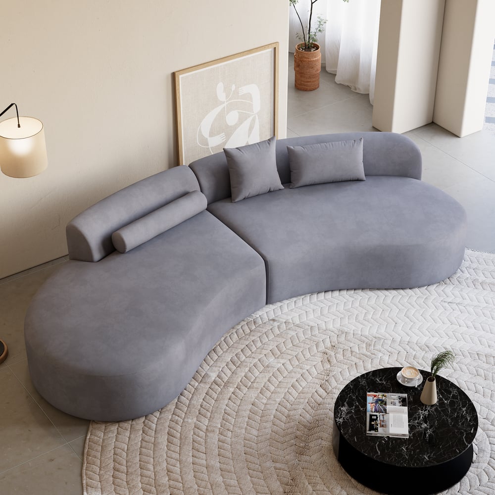 Seren Curved Velvet Sectional Sofa with Accent Pillows - Exclusivia