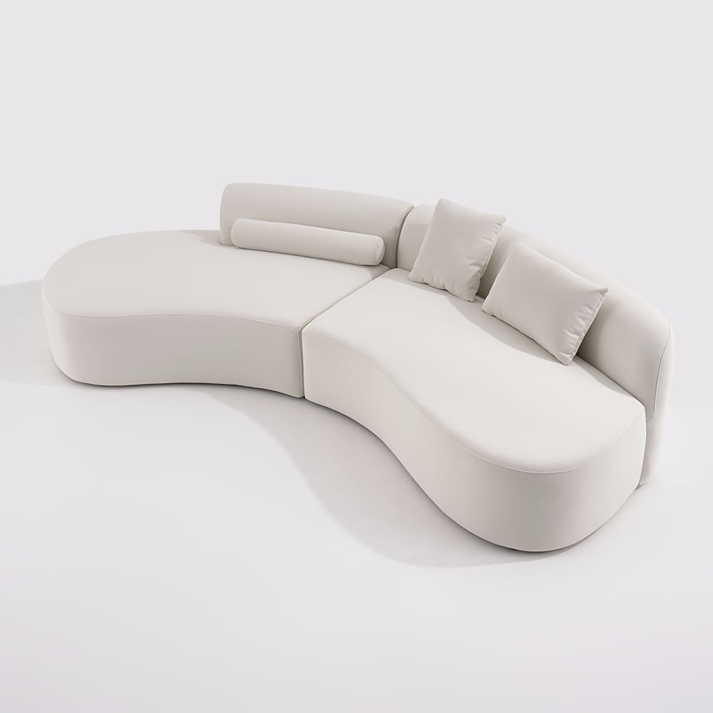Seren Curved Velvet Sectional Sofa with Accent Pillows - Exclusivia