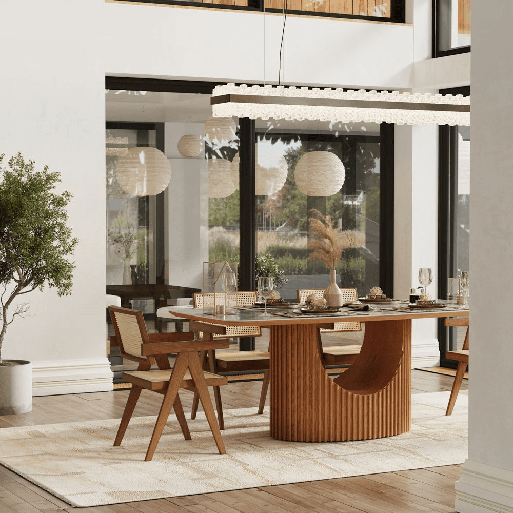 Silva Rectangular Glossy Sintered Stone & Walnut Wood Dining Table - Exclusivia