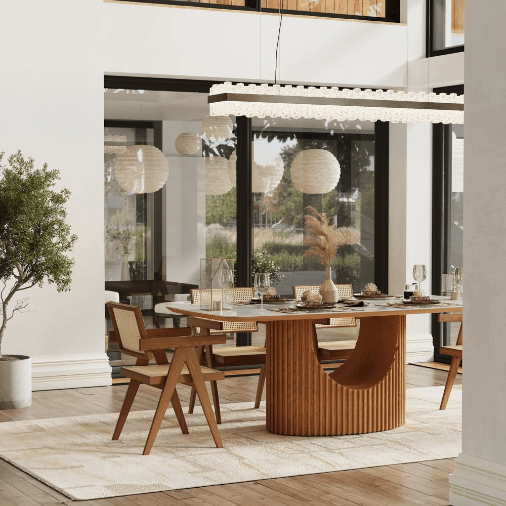 Silva Rectangular Glossy Sintered Stone & Walnut Wood Dining Table - Exclusivia