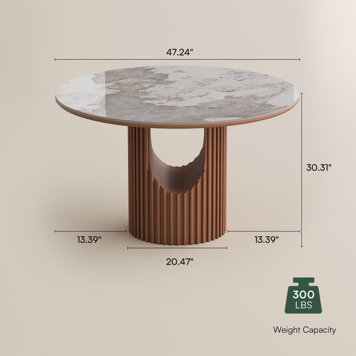 Silva Round Glossy Sintered Stone & Walnut Wood Dining Table - Exclusivia