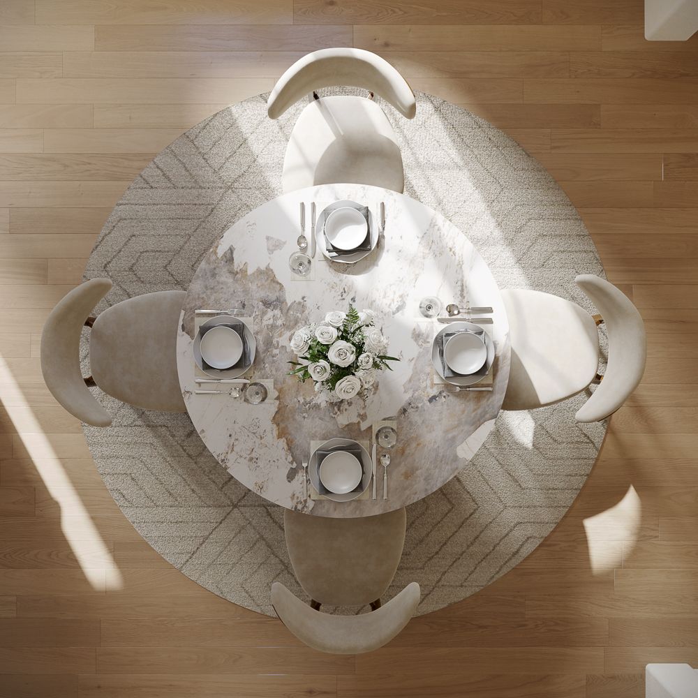 Silva Round Glossy Sintered Stone & Walnut Wood Dining Table - Exclusivia