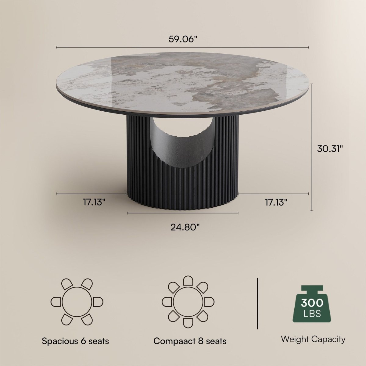 Silva Round Glossy Sintered Stone & Walnut Wood Dining Table - Exclusivia